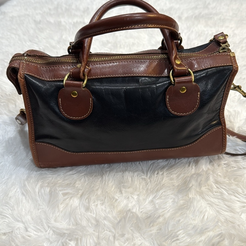 Brahmin Vintage Leather Satchel Crossbody Bag Black Brown Pre-Loved - Picture 2 of 16